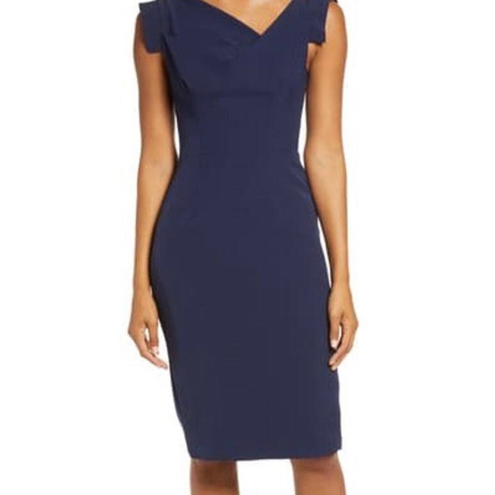 Black Halo size 6 dress assymetric collar blue and black